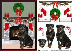 Rottweiler Christmas Fireplace 3D Decoupage