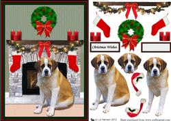 St.bernard Christmas Fireplace 3D Decoupage