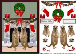 Meerkat Couple Christmas Fireplace 3D Decoupage
