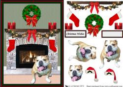 Bulldog Christmas Fireplace 3D Decoupage