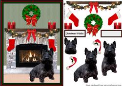 Scottish Terrier Christmas Fireplace 3D Decoupage