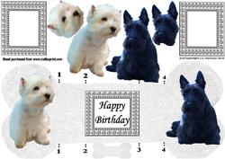 Scottie and Westie 3D Decoupage Bone Shaped Card