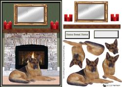 German Shepherd Fire Place Scene