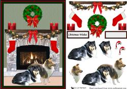 Shelties Christmas Door Step Scene