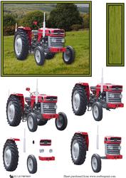 Red Tractor Scene 3D Decoupage