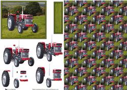 Red Tractor Scene 3D Decoupage & Background