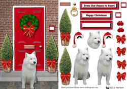 Samoyed Christmas Door Step Scene