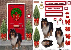 Collie Christamas Door Step Scene 3D Decouapge