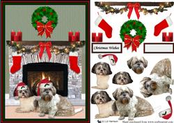 Shih Tzu Christmas Fire Place Scene