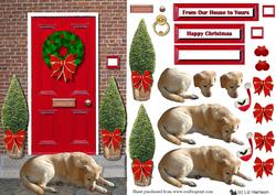 Golden Labrador Christmas Door Step Scene
