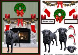 Black Labrador Christmas Fire Place Scene