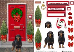 Dachshund Christmas Door Step Scene