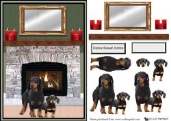 Dachshund & Puppy Fire Place Scene