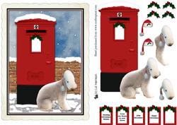 Bedlington Terrier Christmas Post Box Scene Decoupage