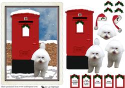 Bichon Frise Christmas Post Box Scene