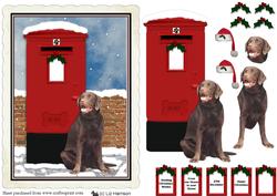 Chocolate Labrador Christmas Post Box Scene