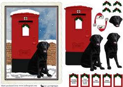 Black Labrador Christmas Post Box Scene
