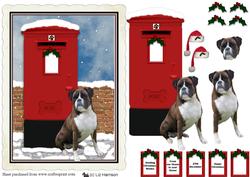 Boxer Dog Christmas Post Box Scene