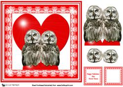 Romantic Great Grey Owls 8 x 8 Decoupage Card Sheet