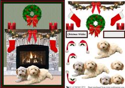 Cockapoo Christmas Fireplace Scene