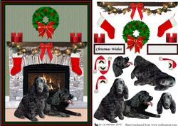 Cocker Spaniel,black,christmas Fire Place Scene