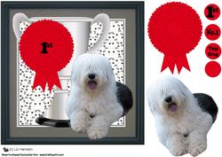 Old English Sheepdog Trophy & Rosette 8x8 Card