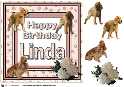 Linda Birthday Card with Cocker Spaniels 3D Decoupage
