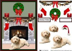 Cockapoo Christmas Fireplace Scene
