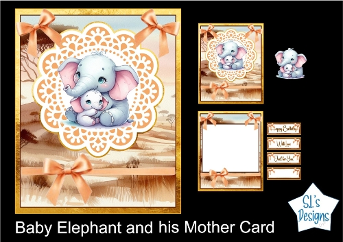 Tender Papercut Card – Mother and Baby Elephant – Heartfelt Pastel Design for Love, Family, and Special Moments