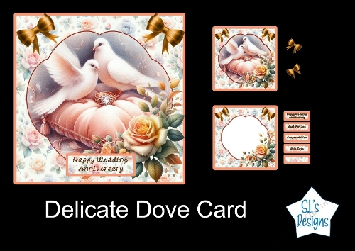 Luxury Dove Card – Two White Doves on Cushion with Orange Roses, Gold Bows & Soft Watercolor Elegance
