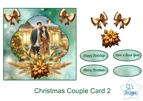 Romantic Christmas Couple Card, Festive Snowy Scene with Golden Light, Holiday Love Greeting Card, High Definition Illustration