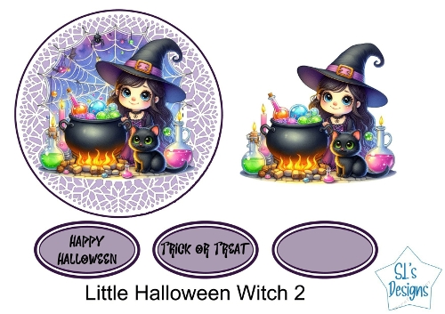 Cute Halloween Witch with Cauldron, Kawaii Cartoon Illustration, Dreamy Storybook Style, Whimsical Potion Scene