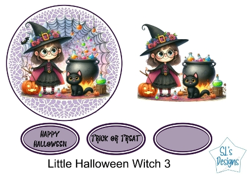 Cute Little Halloween Witch with Black Cat, Cartoon Witch Clipart, Cauldron and Pumpkins, Adorable Kawaii Halloween Design
