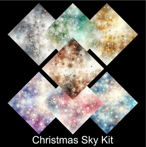 Christmas Sky Digital Paper Kit | Winter Snowflake Backgrounds | Festive Galaxy Sky Textures for Crafts, Cards & Scrapbooking
