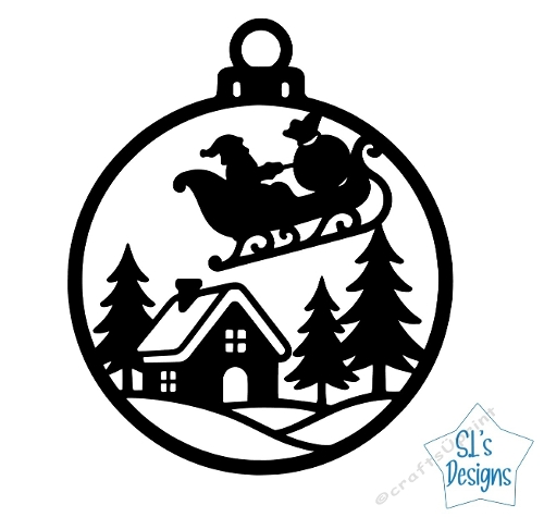 Santa in Christmas Bauble SVG | Santa Sleigh Ornament Cut File | Winter Scene Laser Cut Design
