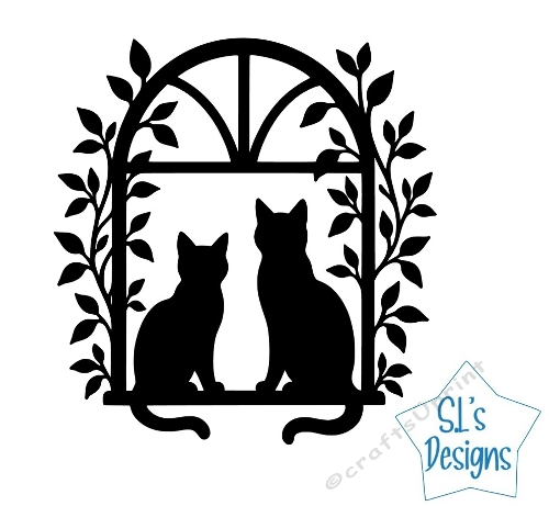 Cats at the Window SVG | Cat Silhouette Frame Cut File | Decorative Cat Lovers Papercraft Design