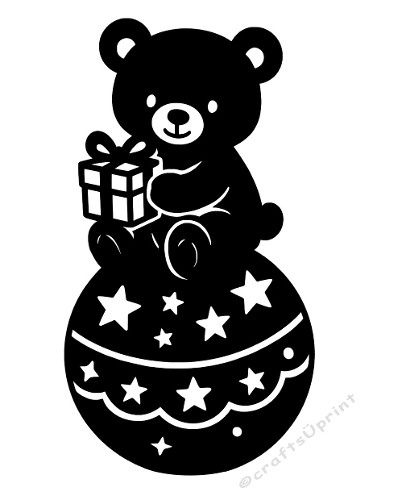 Cute Christmas Teddy Bear on Bauble Die-Cut Topper