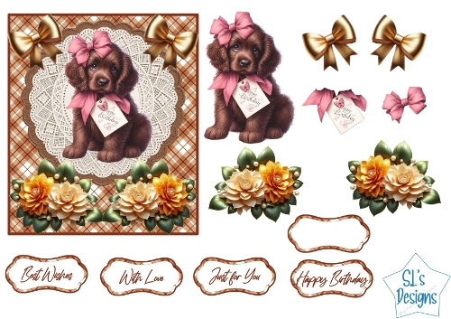 Happy Birthday Puppy Card Topper Kit | Cute Dog Printable | Floral Birthday Cardmaking Set