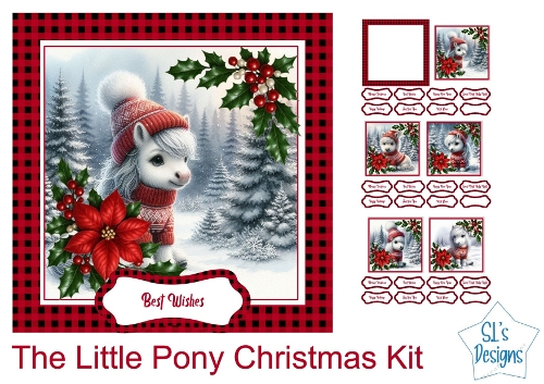 Little Christmas Pony Card Topper Kit | Cute Winter Pony Printable | Festive Holiday Cardmaking Set