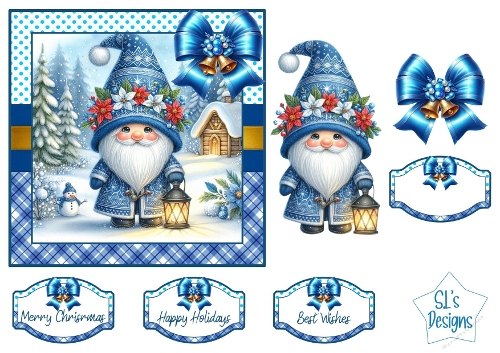 Little Christmas Gnome Card Topper Kit | Winter Lantern Gnome Printable | Festive Holiday Cardmaking Set