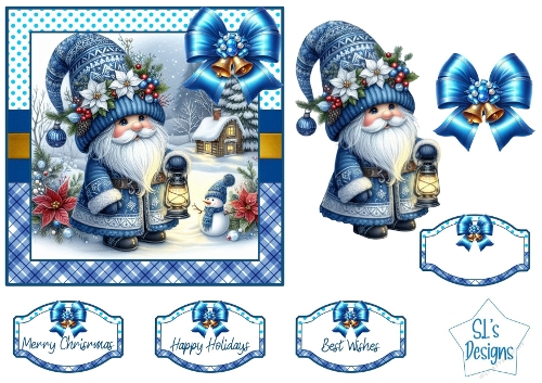 Little Christmas Gnome Card Topper Kit | Winter Lantern Gnome Printable | Festive Holiday Cardmaking Set