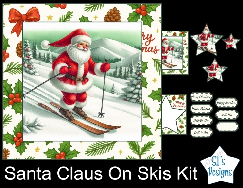 Santa Claus on Skis Card Making Kit – Festive Christmas Printable Craft Set