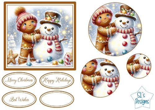 Gingerbread Man and Snowman Christmas Card Front & Toppers Set