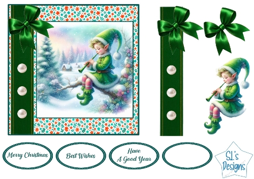 Little Musician Elf Christmas Cardmaking Kit – Cute Winter Elf Topper with Borders, Bows & Sentiments