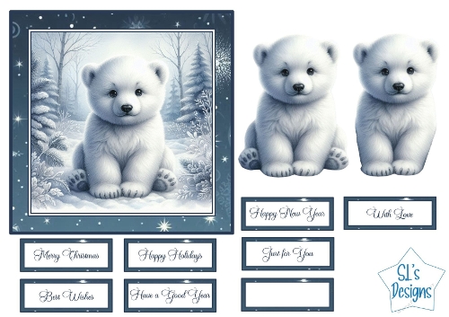 Little Polar Bear Winter Card Kit – Cute Snowy Bear Christmas Printable with Sentiments