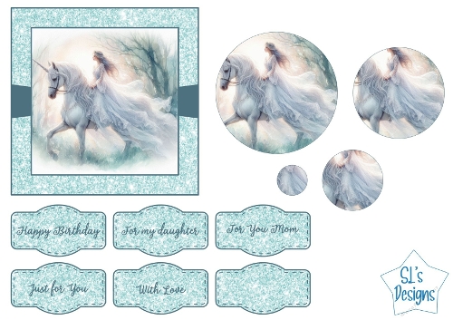 Enchanted Unicorn Rider Card Topper Set – Fantasy Glitter Printable for Birthdays & Special Occasions