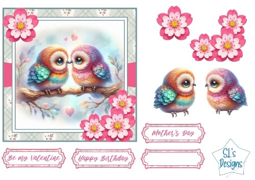 Cute Rainbow Owls Card Front & Toppers, Valentine, Birthday, Mothers Day  