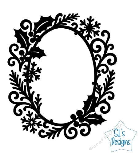 Oval Christmas Frame Cutting File, Holly, Snowflakes & Swirls for Cricut & Silhouette