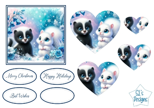 Cute Winter Animals Card Topper with Skunk & White Squirrel, Christmas Printable Set