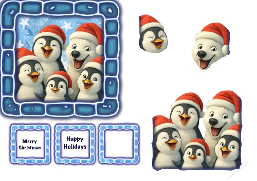 Cute Christmas Penguins and Polar Bear Clipart Set – Festive Winter Animals in Santa Hats for Card Making & Holiday Crafts